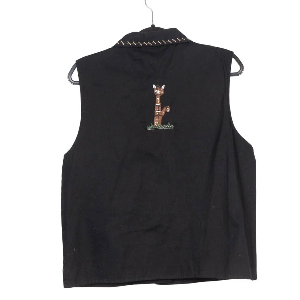 Life Style VTG Vest L Womens Black Cats Leopard Zebra Print Safari Embroidery - Picture 6 of 6